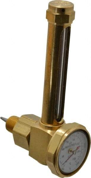 LDI Industries - 2-3/4 Inch Long Sight, 1/4 Inch Thread Size, Buna-N Seal Elbow With 1-3/8 Inch Dial Thermometer, Vented Oil-Level Indicators and Gauge - 4-1/4 Inch Length to Center of Base - Exact Tool & Supply
