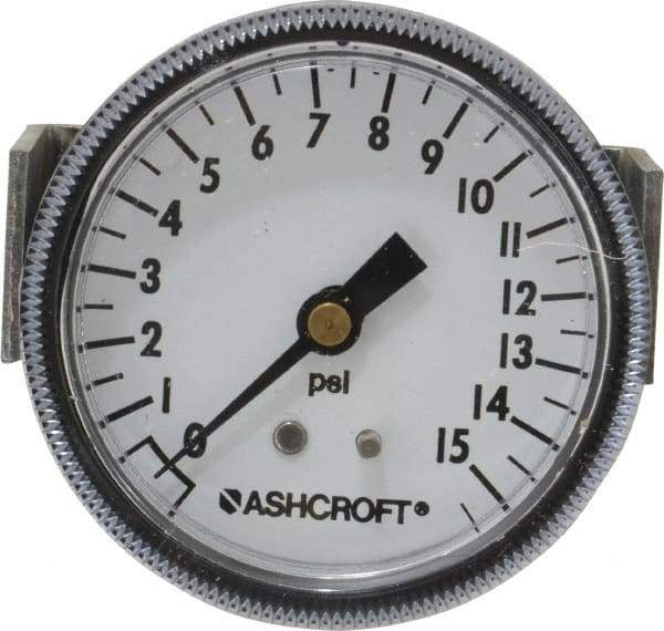 Ashcroft - 2-1/2" Dial, 1/4 Thread, 0-15 Scale Range, Pressure Gauge - Center Back Connection Mount - Exact Tool & Supply