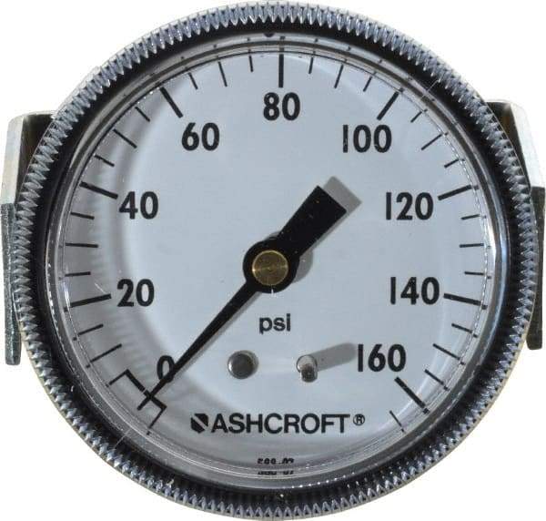 Ashcroft - 2-1/2" Dial, 1/4 Thread, 0-160 Scale Range, Pressure Gauge - Center Back Connection Mount - Exact Tool & Supply
