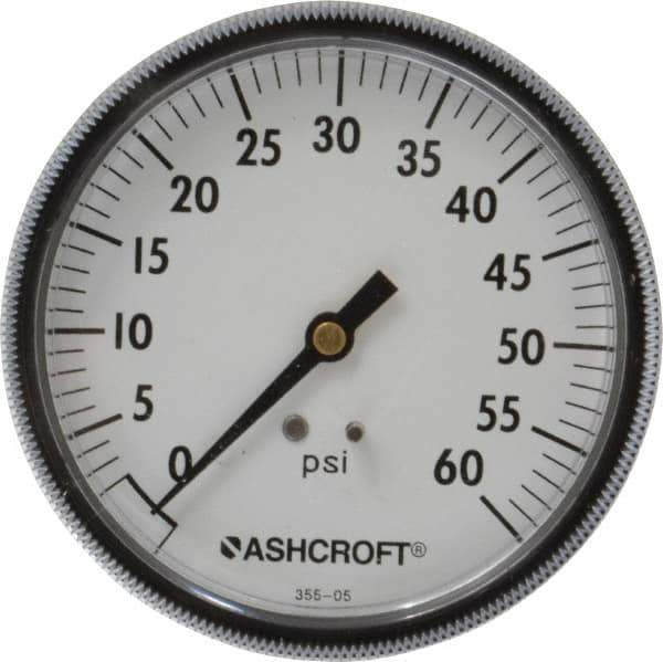 Ashcroft - 3-1/2" Dial, 1/4 Thread, 0-60 Scale Range, Pressure Gauge - Center Back Connection Mount - Exact Tool & Supply