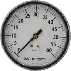 Ashcroft - 3-1/2" Dial, 1/4 Thread, 0-60 Scale Range, Pressure Gauge - Center Back Connection Mount - Exact Tool & Supply