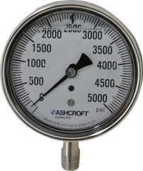 Ashcroft - 3-1/2" Dial, 1/4 Thread, 0-5,000 Scale Range, Pressure Gauge - Lower Connection Mount, Accurate to 1% of Scale - Exact Tool & Supply