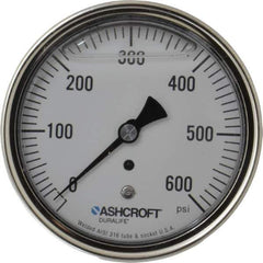 Ashcroft - 3-1/2" Dial, 1/4 Thread, 0-600 Scale Range, Pressure Gauge - Center Back Connection Mount, Accurate to 1% of Scale - Exact Tool & Supply