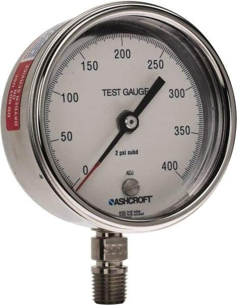 Ashcroft - 3" Dial, 1/4 Thread, 0-400 Scale Range, Pressure Gauge - Lower Connection Mount, Accurate to 0.5% of Scale - Exact Tool & Supply