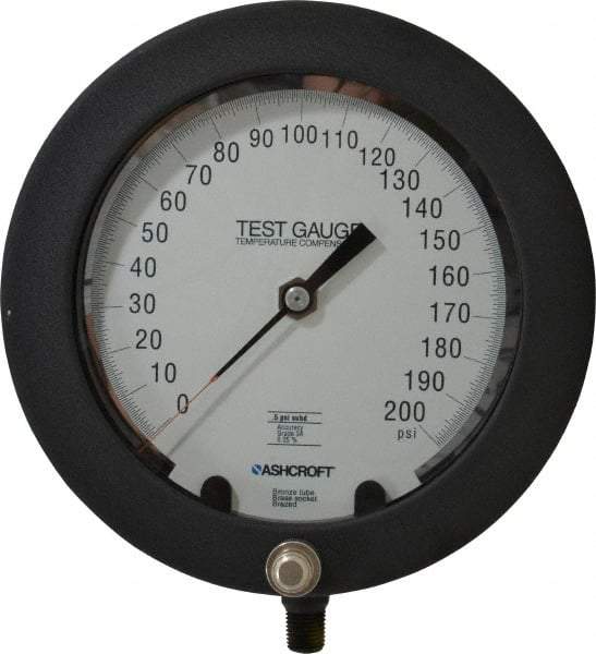 Ashcroft - 6" Dial, 1/4 Thread, 0-200 Scale Range, Pressure Gauge - Lower Connection Mount, Accurate to 0.25% of Scale - Exact Tool & Supply