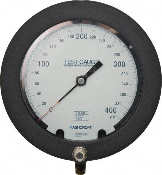 Ashcroft - 6" Dial, 1/4 Thread, 0-400 Scale Range, Pressure Gauge - Lower Connection Mount, Accurate to 0.25% of Scale - Exact Tool & Supply