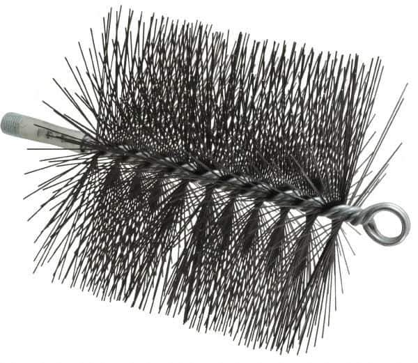 Schaefer Brush - 6" Diam Round, Tempered Steel Wire Chimney Brush - 1/4" NPSM Male Connection - Exact Tool & Supply