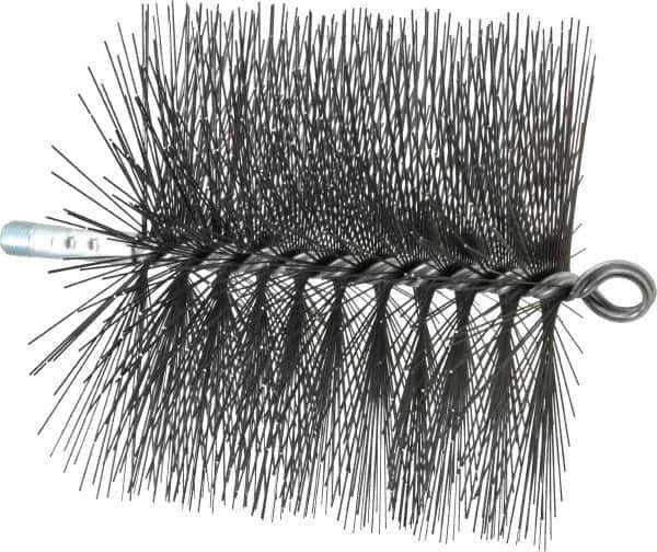 Schaefer Brush - 7" Diam Round, Tempered Steel Wire Chimney Brush - 1/4" NPSM Male Connection - Exact Tool & Supply