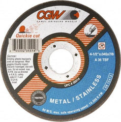 Camel Grinding Wheels - 7" 36 Grit Aluminum Oxide Cutoff Wheel - 1/16" Thick, 7/8" Arbor, 8,500 Max RPM - Exact Tool & Supply