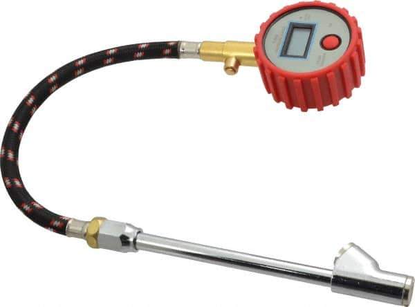 Value Collection - 0 to 100 psi Digital Tire Pressure Gauge - CR2032 Lithium Battery, 9' Hose Length, 0.5 psi Resolution - Exact Tool & Supply