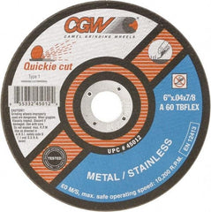Camel Grinding Wheels - 7" 60 Grit Silicon Carbide Cutoff Wheel - 1/16" Thick, 7/8" Arbor, 8,500 Max RPM - Exact Tool & Supply