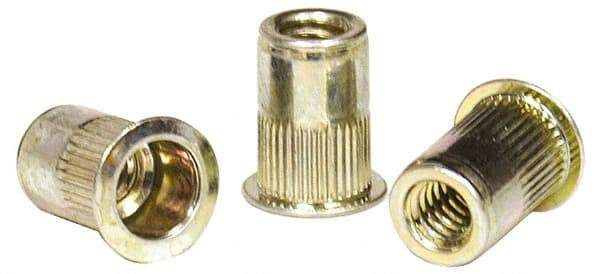 RivetKing - 0.02 to 0.13" Grip, Steel Standard Rivet Nut - Zinc Yellow Dichromate Finish, Full Head Head - Exact Tool & Supply