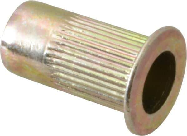 RivetKing - #10-32, 0.13 to 0.225" Grip, Steel Standard Rivet Nut - Zinc Yellow Dichromate Finish, Countersunk Head - Exact Tool & Supply