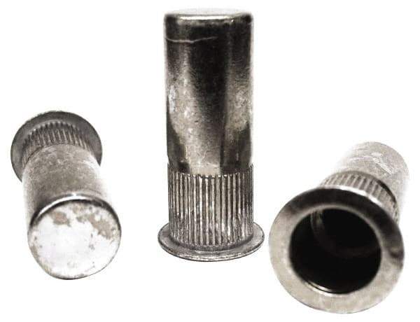 RivetKing - 1/4-20, 0.165 to 0.26" Grip, 25/64" Drill, Steel Closed End Knurled Rivet Nut - Zinc Yellow Dichromate Finish, Countersunk Head - Exact Tool & Supply