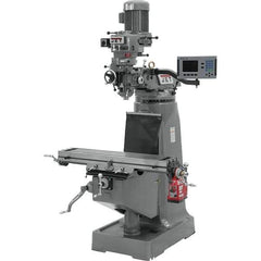 Jet - 9" Table Width x 42" Table Length, Step Pulley Control, 3 Phase Knee Milling Machine - R8 Spindle Taper, 2 hp - Exact Tool & Supply