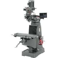 Jet - 9" Table Width x 42" Table Length, Step Pulley Control, 3 Phase Knee Milling Machine - R8 Spindle Taper, 2 hp - Exact Tool & Supply