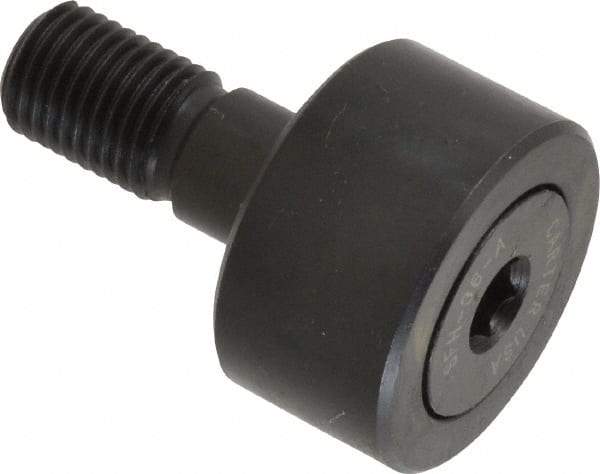 Made in USA - 1-1/8" Roller Diam x 5/8" Width, 7/16" Stud Diam x 1" Length, Stud Cam Follower - Steel, 1/2" Thread Length, 7/16-20 Thread, 1,780 Lb Dynamic Cap - Exact Tool & Supply
