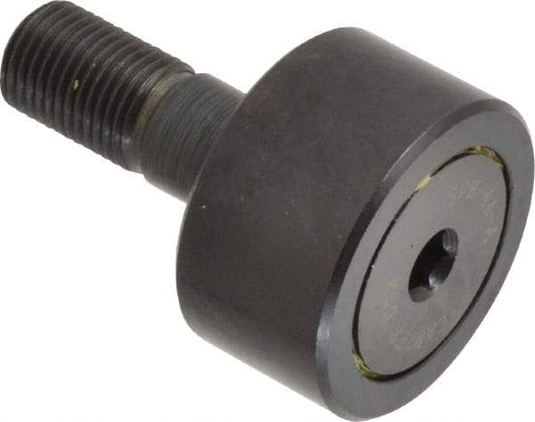 Made in USA - 1-3/8" Roller Diam x 3/4" Width, 1/2" Stud Diam x 1-1/4" Length, Stud Cam Follower - Steel, 5/8" Thread Length, 1/2-20 Thread, 3,144 Lb Dynamic Cap - Exact Tool & Supply