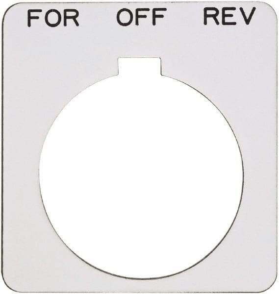 Schneider Electric - Square, Plastic Legend Plate - Forward-Off-Reverse - White Background, Black Letters, 1.22 Inch Hole Diameter, 1-3/4 Inch Square - Exact Tool & Supply