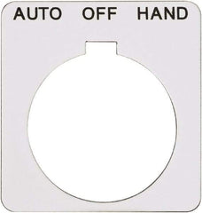 Schneider Electric - Square, Plastic Legend Plate - Auto-Off-Hand - White Background, Black Letters, 1.22 Inch Hole Diameter, 1-3/4 Inch Square - Exact Tool & Supply