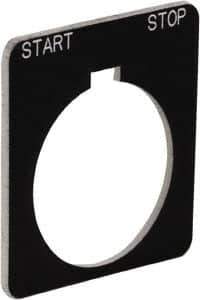 Schneider Electric - Square, Plastic Legend Plate - Start-Stop - Black Background, White Letters, 1.22 Inch Hole Diameter, 1-3/4 Inch Square - Exact Tool & Supply