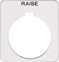 Schneider Electric - Square, Plastic Legend Plate - Raise - White Background, Black Letters, 1.22 Inch Hole Diameter, 1-3/4 Inch Square - Exact Tool & Supply