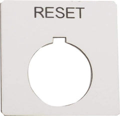 Schneider Electric - Square, Plastic Legend Plate - Reset - White Background, Black Letters, 1.2 Inch Hole Diameter, 2-1/4 Inch Square - Exact Tool & Supply