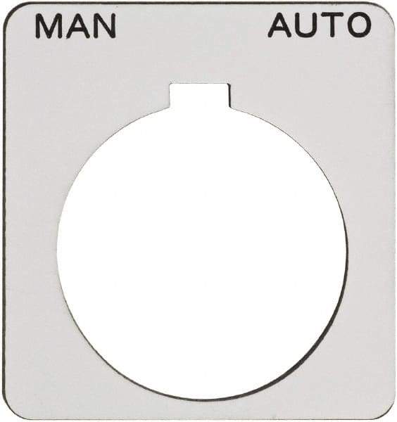 Schneider Electric - Square, Plastic Legend Plate - Manual-Auto - White Background, Black Letters, 1.22 Inch Hole Diameter, 1-3/4 Inch Square - Exact Tool & Supply