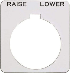 Schneider Electric - Square, Plastic Legend Plate - Raise-Lower - White Background, Black Letters, 1.22 Inch Hole Diameter, 1-3/4 Inch Square - Exact Tool & Supply