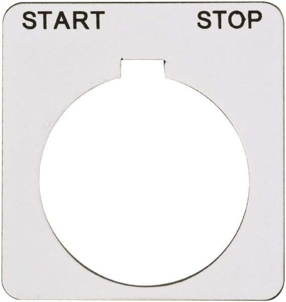 Schneider Electric - Square, Plastic Legend Plate - Start-Stop - White Background, Black Letters, 1.22 Inch Hole Diameter, 1-3/4 Inch Square - Exact Tool & Supply