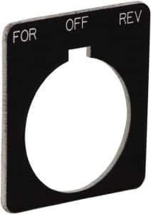 Schneider Electric - Square, Plastic Legend Plate - Forward-Off-Reverse - Black Background, White Letters, 1.22 Inch Hole Diameter, 1-3/4 Inch Square - Exact Tool & Supply