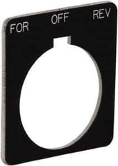 Schneider Electric - Square, Plastic Legend Plate - Forward-Off-Reverse - Black Background, White Letters, 1.22 Inch Hole Diameter, 1-3/4 Inch Square - Exact Tool & Supply