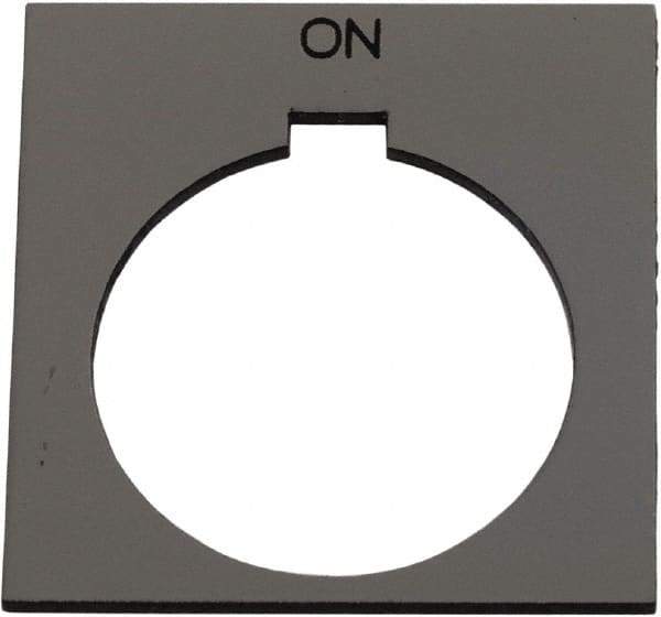 Schneider Electric - Square, Plastic Legend Plate - On - Silver Background, Black Letters, 1.2 Inch Hole Diameter, 1-3/4 Inch Square - Exact Tool & Supply