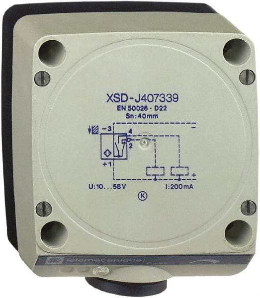 Telemecanique Sensors - PNP, NO/NC, 40mm Detection, Rectangular, Inductive Proximity Sensor - 4 Wires, IP67, 12 to 48 VDC, 80 mm Wide - Exact Tool & Supply