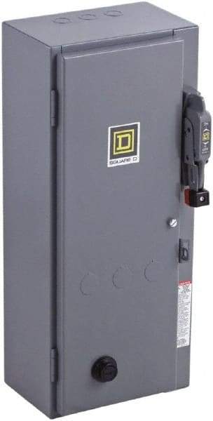 Square D - 3 Pole, 600 VAC, 27 Continuous Amp, 10 hp, Enclosed NEMA Combination Starter - NEMA 1, 30 Amp Short Circuit Protection - Exact Tool & Supply