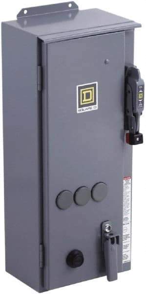 Square D - 3 Pole, 600 VAC, 27 Continuous Amp, 10 hp, Enclosed NEMA Combination Starter - NEMA 12, 30 Amp Short Circuit Protection - Exact Tool & Supply