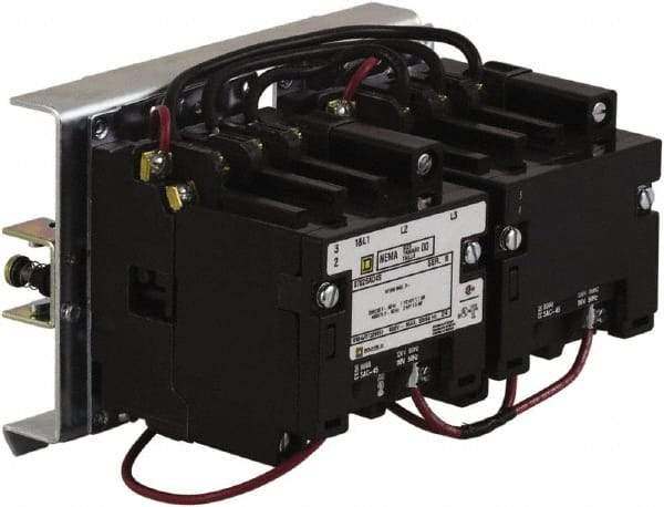 Square D - 4 Pole, 110 Coil VAC at 50 Hz and 120 Coil VAC at 60 Hz, 27 Amp NEMA Contactor - Open Enclosure, 50 Hz at 110 VAC and 60 Hz at 120 VAC - Exact Tool & Supply