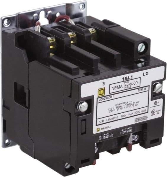 Square D - 2 Pole, 208 Coil VAC at 60 Hz, 9 Amp NEMA Contactor - Open Enclosure, 60 Hz at 208 VAC - Exact Tool & Supply