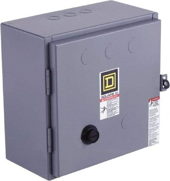 Square D - 220 Coil VAC at 50 Hz, 240 Coil VAC at 60 Hz, 27 Amp, NEMA Size 1, Reversible Enclosed Enclosure NEMA Motor Starter - 7-1/2 hp at 1 Phase, 1 Enclosure Rating - Exact Tool & Supply
