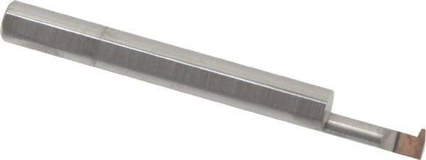 Accupro - 1/2" Cutting Depth, 16 Max TPI, 0.18" Diam, Acme Internal Thread, Solid Carbide, Single Point Threading Tool - Bright Finish, 2-1/2" OAL, 1/4" Shank Diam, 0.045" Projection from Edge, 29° Profile Angle - Exact Tool & Supply