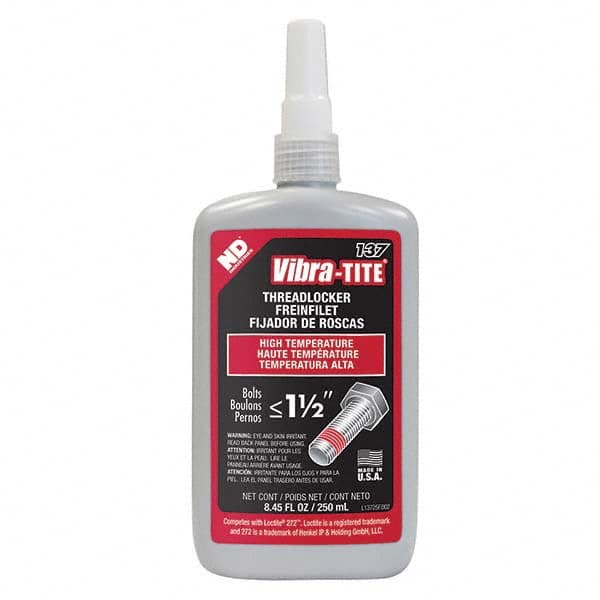 Vibra-Tite - 250 mL Bottle, Red, High Temp/High Strength Threadlocker - Exact Tool & Supply