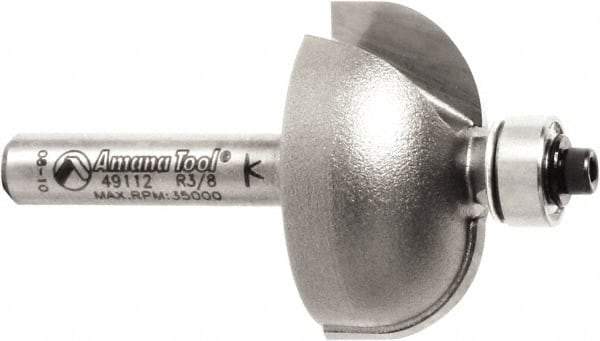 Amana Tool - 1-1/8" Cut Diam, 9/16" Length of Cut, 2 Flute Cove Edge Profile Router Bit - Carbide-Tipped, 1/4" Shank Diam, 2" OAL, Uncoated - Exact Tool & Supply