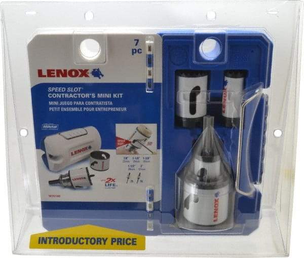 Lenox - 7 Piece, 7/8" to 2" Saw Diam, Contractor's Hole Saw Kit - Bi-Metal, Toothed Edge, Includes 5 Hole Saws - Exact Tool & Supply