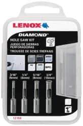 Lenox - 4 Piece, 3/16" to 3/8" Saw Diam, General Purpose Hole Saw Kit - Diamond Grit, Toothed Edge, Includes 4 Hole Saws - Exact Tool & Supply