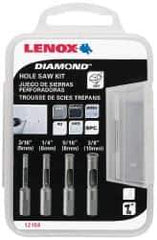 Lenox - 4 Piece, 3/16" to 3/8" Saw Diam, General Purpose Hole Saw Kit - Diamond Grit, Toothed Edge, Includes 4 Hole Saws - Exact Tool & Supply