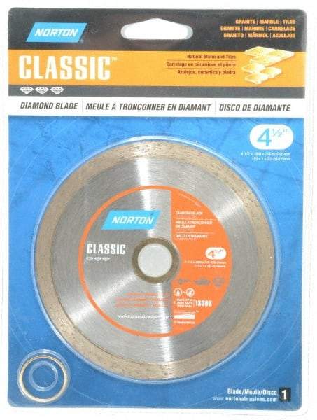 Norton - 4-1/2" Diam, 5/8 & 7/8" Arbor Hole Diam, Wet & Dry Cut Saw Blade - Diamond-Tipped, Standard Round Arbor - Exact Tool & Supply