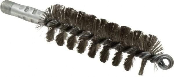 Schaefer Brush - 4-1/2" Brush Length, 1-1/2" Diam, Double Stem, Single Spiral Tube Brush - 7-1/4" Long, Stainless Steel, 1/4" NPSM Male Connection - Exact Tool & Supply