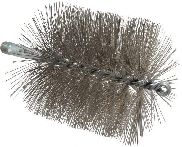 Schaefer Brush - 4-1/2" Brush Length, 4-1/2" Diam, Double Stem, Single Spiral Tube Brush - 7-1/4" Long, Stainless Steel, 1/4" NPSM Male Connection - Exact Tool & Supply