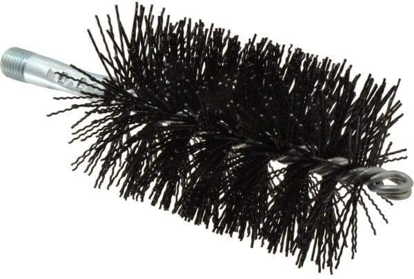 Schaefer Brush - 5" Brush Length, 3" Diam, Nylon Single Stem, Single Spiral Tube Brush - 7-1/4" Long, Nylon, 1/4" NPSM Male Connection - Exact Tool & Supply