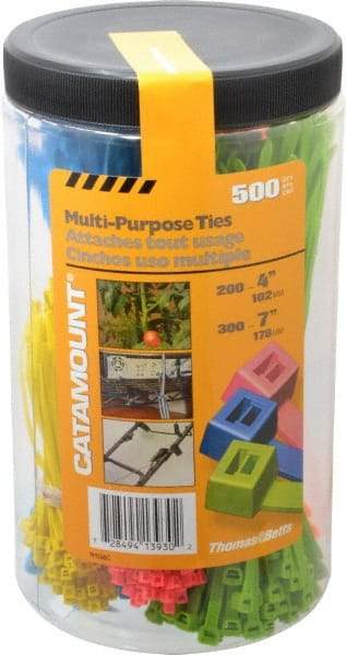 Thomas & Betts - 4 to 7 Inch Range, Blue, Green, Orange, Pink and Yellow Cable Ties - 5/8 and 1-3/4 Inch Bundle Diameter, 50 Lb. Strength, Nylon - Exact Tool & Supply